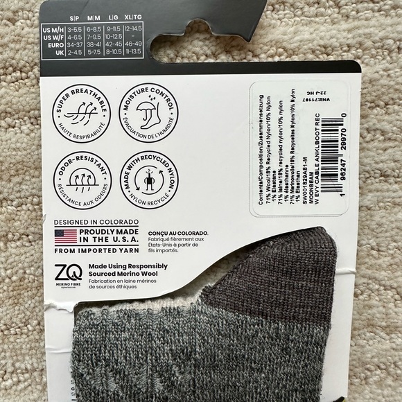 Smartwool Everyday Cable Ankle Socks Moonbeam Merino Wool Socks Medium (7-9.5) - Picture 5 of 5